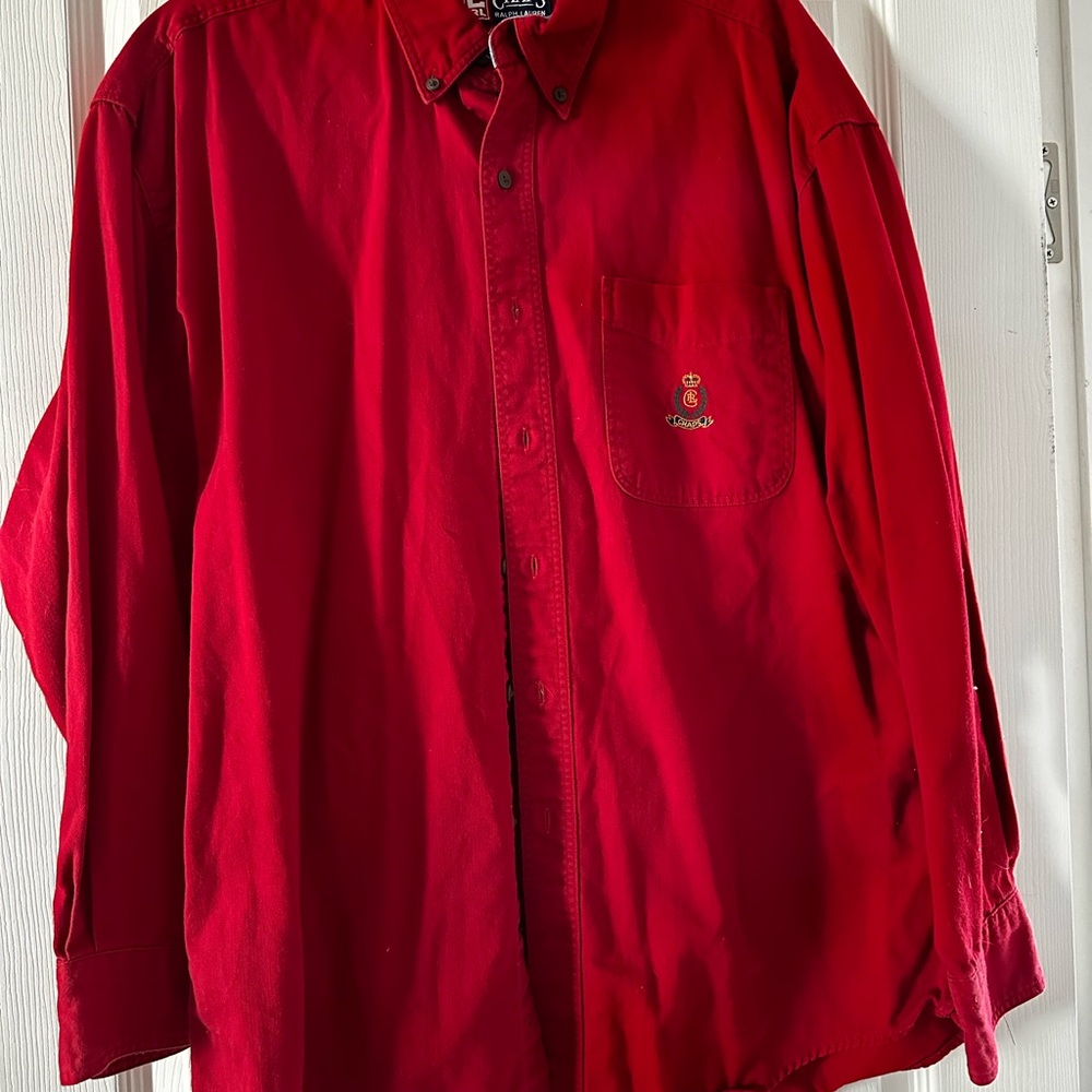 Champs red large button up shirt